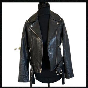7 For All Mankind Genuine Leather Moto Jacket in Black Size XS